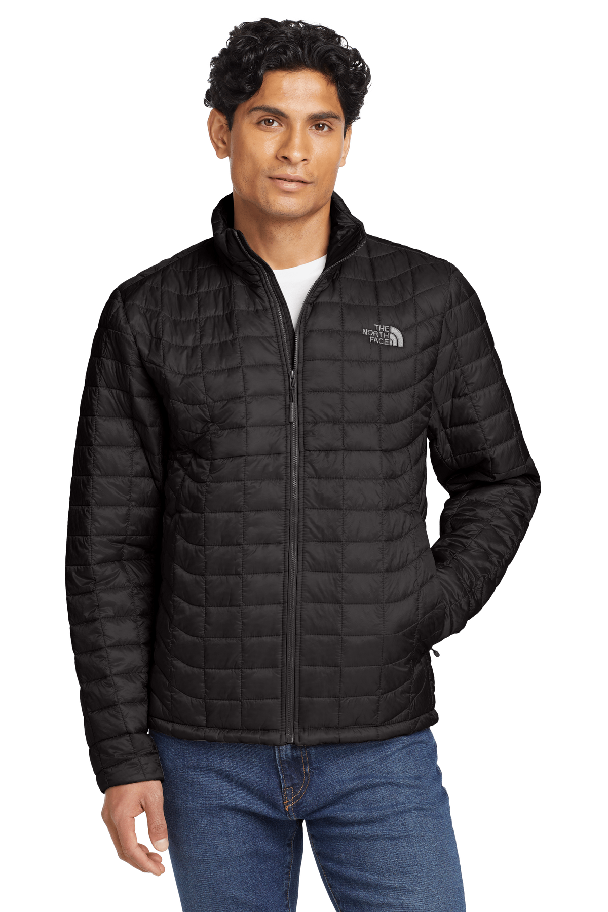 The North Face Black Grid Quilted Stand Collar Jacket