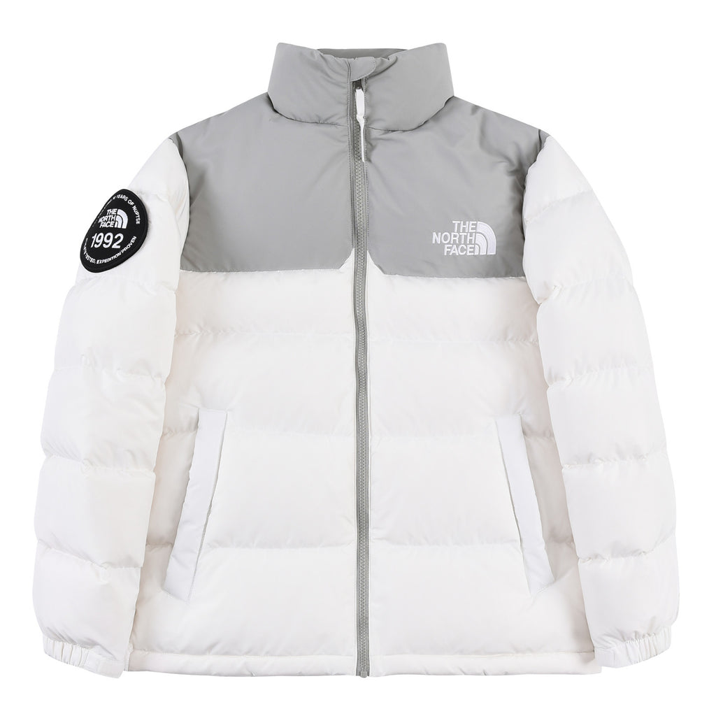 The North Face White and Gray Colorblock Puffer Jacket