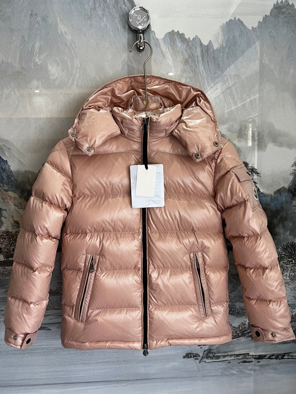 Moncler Rose Gold Glossy Hooded Puffer Jacket