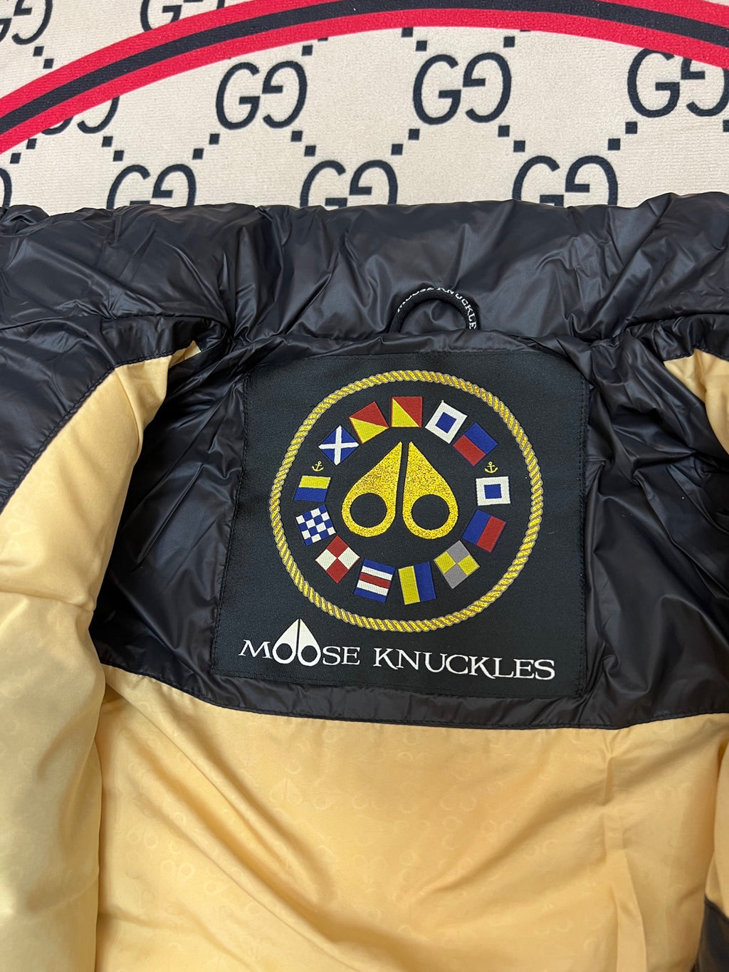Moose Knuckles Black Glossy Stand Collar Puffer Jacket