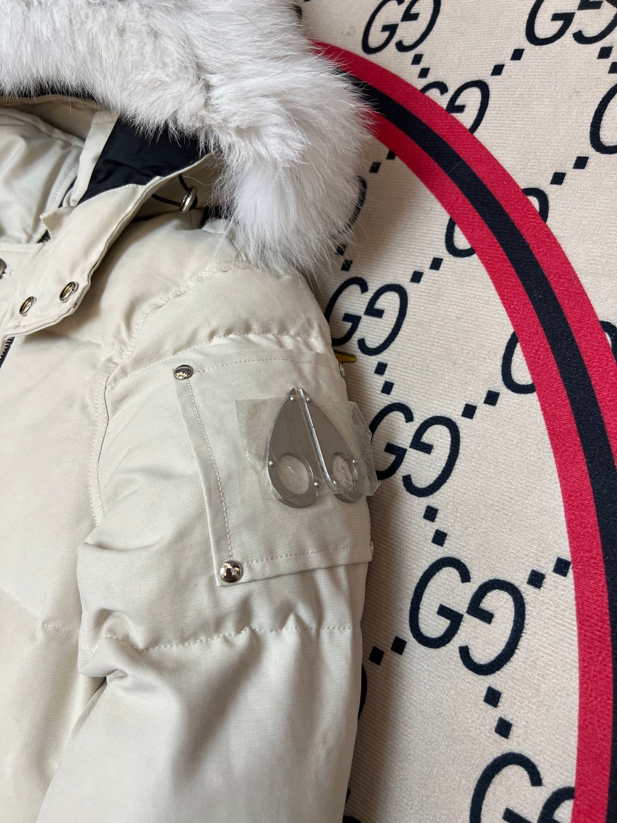 Moose Knuckles Ivory Fur-Trim Hooded Puffer Jacket