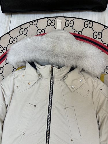Moose Knuckles Ivory Fur-Trim Hooded Bomber Jacket