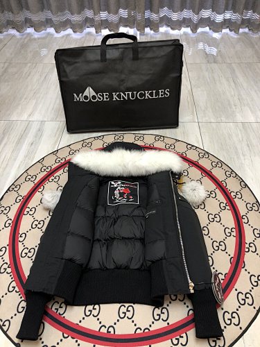 Moose Knuckles Black Pom-Pom Hooded Bomber Jacket