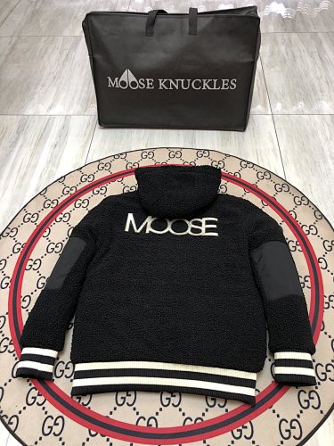 Moose Knuckles Black Teddy Hooded Jacket with Striped Trim