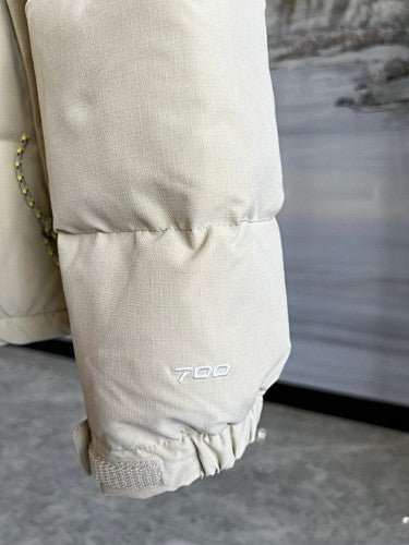 The North Face Ivory and Camel Brown Colorblock Puffer Jacket