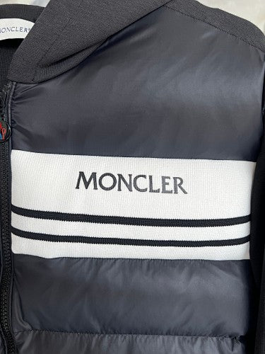 Moncler Black and White Stripe Quilted Front Hooded Jacket