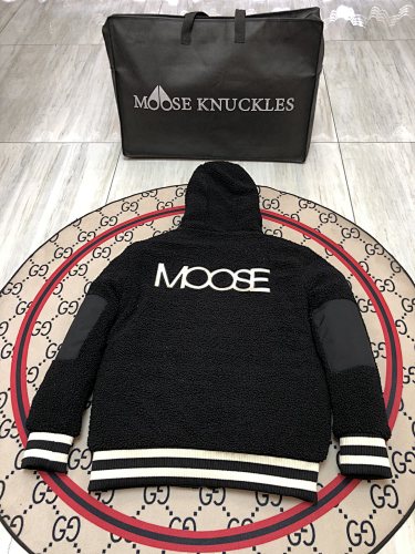 Moose Knuckles Black Teddy Hooded Jacket with Striped Trim