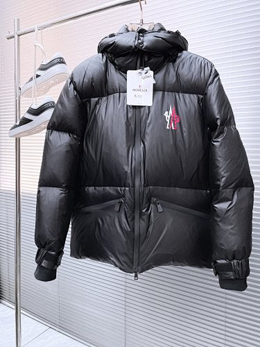 Moncler Black Contrast Logo Hooded Puffer Jacket