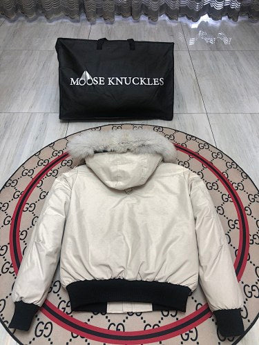 Moose Knuckles Ivory Fur-Trim Hooded Bomber Jacket