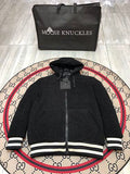 Moose Knuckles Black Teddy Hooded Jacket with Striped Trim