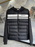 Moncler Black and White Stripe Quilted Front Hooded Jacket