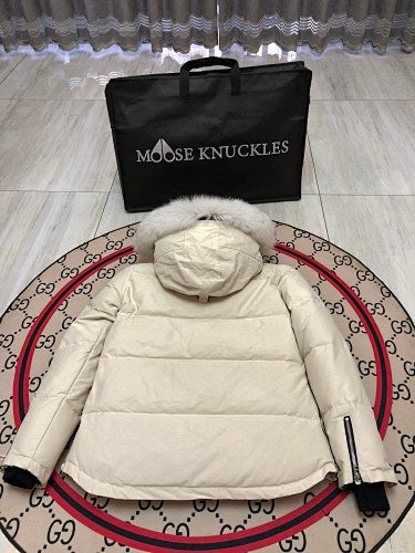 Moose Knuckles Ivory Fur-Trim Hooded Puffer Jacket