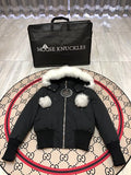 Moose Knuckles Black Pom-Pom Hooded Bomber Jacket