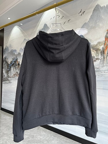 Moncler Black and White Stripe Quilted Front Hooded Jacket