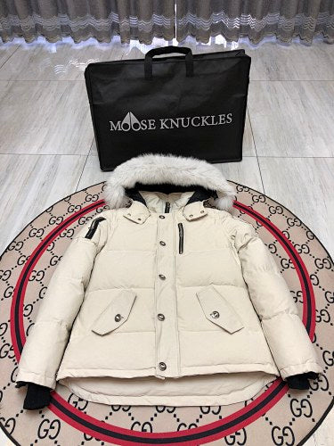 Moose Knuckles Ivory Fur-Trim Hooded Puffer Jacket