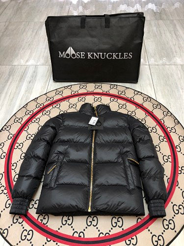 Moose Knuckles Black Glossy Stand Collar Puffer Jacket