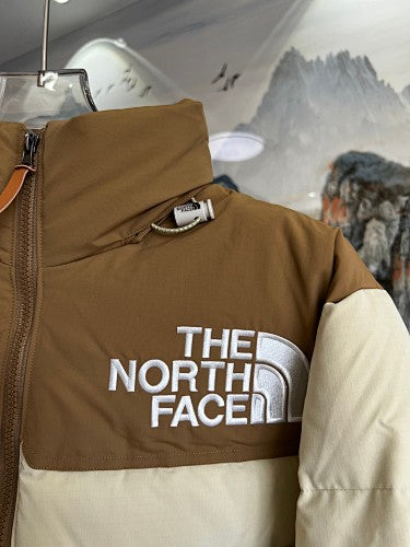 The North Face Ivory and Camel Brown Colorblock Puffer Jacket