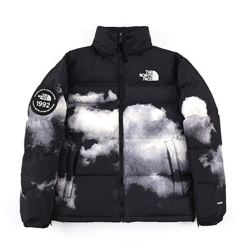 The North Face Black and White Cloud Print Puffer Jacket