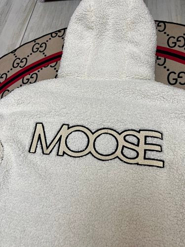 Moose Knuckles White and Black Teddy Hooded Jacket
