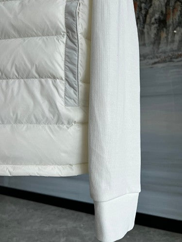 Moncler White and Black Stripe Quilted Front Hooded Jacket