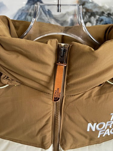 The North Face Ivory and Camel Brown Colorblock Puffer Jacket