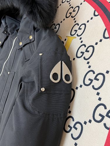 Moose Knuckles Black Fur-Trim Hooded Bomber Jacket