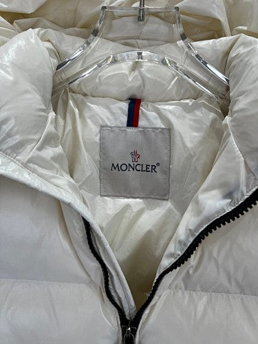 Moncler Ivory Glossy Hooded Puffer Jacket