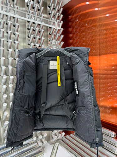 Moncler Charcoal Gray Asymmetric Quilted Hooded Puffer Jacket