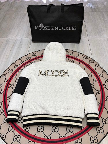 Moose Knuckles White and Black Teddy Hooded Jacket