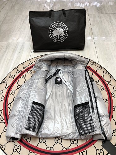 Canada Goose Silver Gray Glossy Hooded Puffer Jacket
