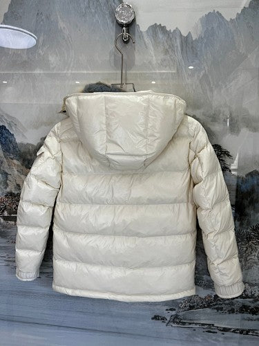 Moncler Ivory Glossy Hooded Puffer Jacket