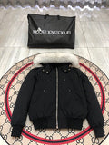 Moose Knuckles Black Fur-Trim Hooded Bomber Jacket
