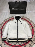 Moose Knuckles White and Black Teddy Hooded Jacket