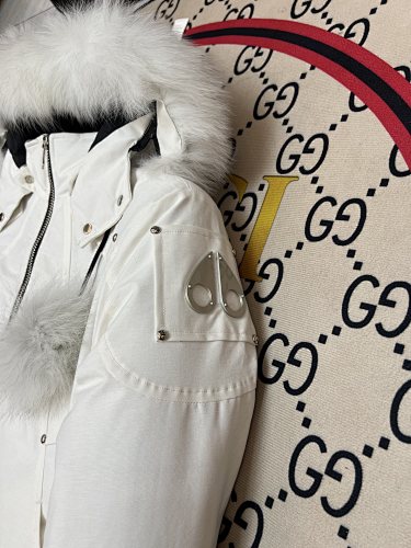 Moose Knuckles Ivory Pom-Pom Hooded Bomber Jacket