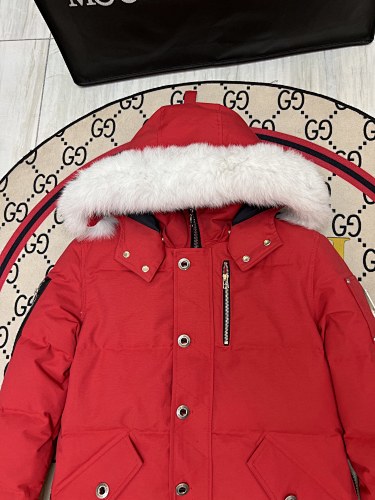 Moose Knuckles Red Fur-Trim Hooded Puffer Jacket