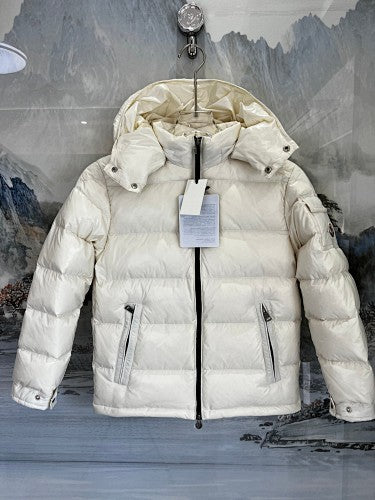 Moncler Ivory Glossy Hooded Puffer Jacket