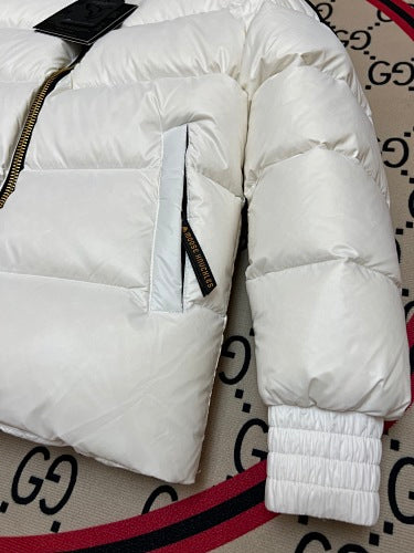 Moose Knuckles White Glossy Stand Collar Puffer Jacket