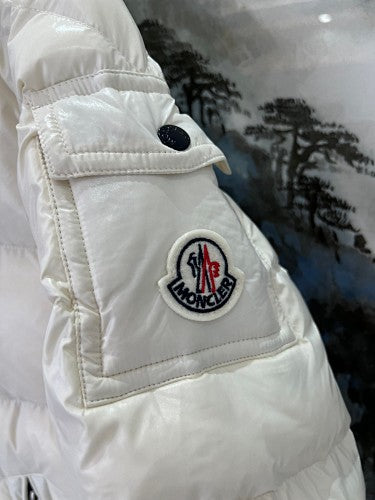 Moncler Ivory Glossy Hooded Puffer Jacket