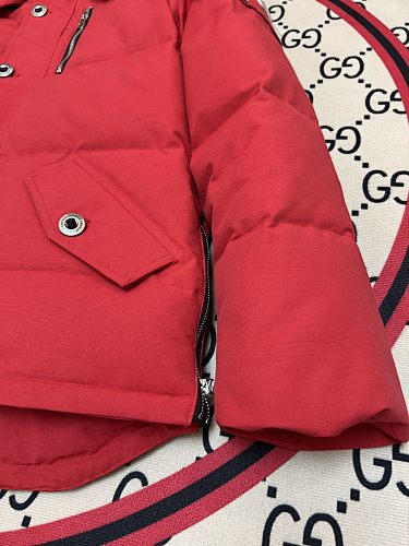 Moose Knuckles Red Fur-Trim Hooded Puffer Jacket