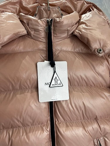 Moncler Rose Gold Glossy Hooded Puffer Jacket