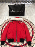 Moose Knuckles Red Fur-Trim Hooded Bomber Jacket