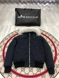 Moose Knuckles Navy Blue Fur-Trim Hooded Bomber Jacket