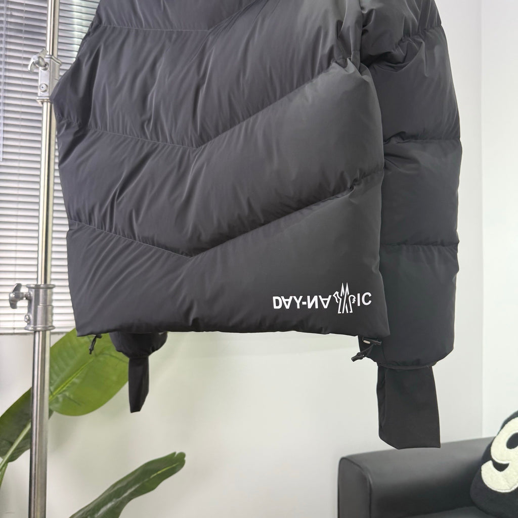 Moncler Black Graphic Logo Hooded Puffer Jacket