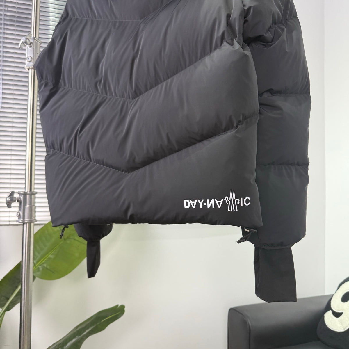 Moncler Black Graphic Logo Hooded Puffer Jacket
