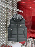 Moncler Charcoal Gray Logo Trim Hooded Puffer Vest
