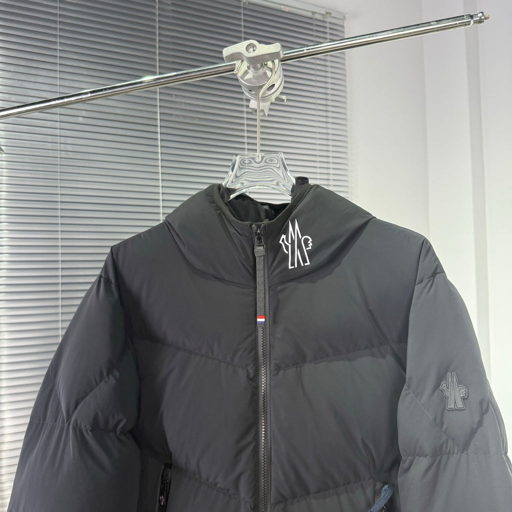 Moncler Black Graphic Logo Hooded Puffer Jacket