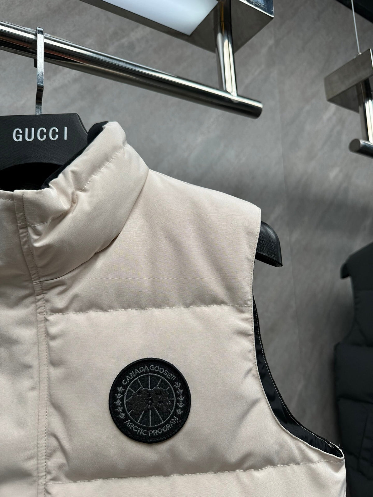 Canada Goose Ivory Black Patch Quilted Puffer Vest