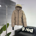Moncler Taupe Beige Graphic Logo Hooded Puffer Jacket