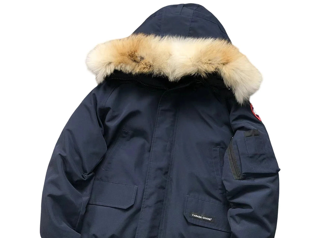 Canada Goose Navy Blue Fur-Trim Hooded Bomber Jacket
