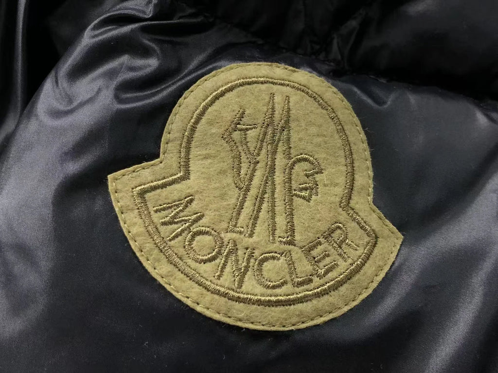 Moncler Black Olive Logo Patch Stand Collar Puffer Jacket